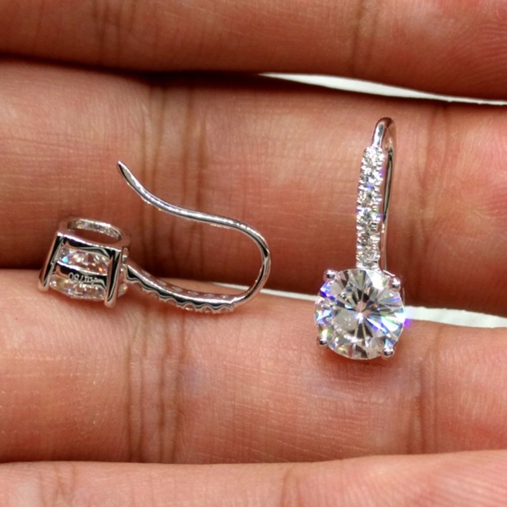 *NEW 18K White/Rose Gold Diamond Drop Earrings - Picture 6 of 11